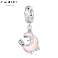 Madelin Charm S925 Platinum ชาร์มเงินแท้ชุบทองคำขาว ชาร์มโลมาสีชมพู ชาร์มสร้อยข้อมือ จี้สร้อยคอ