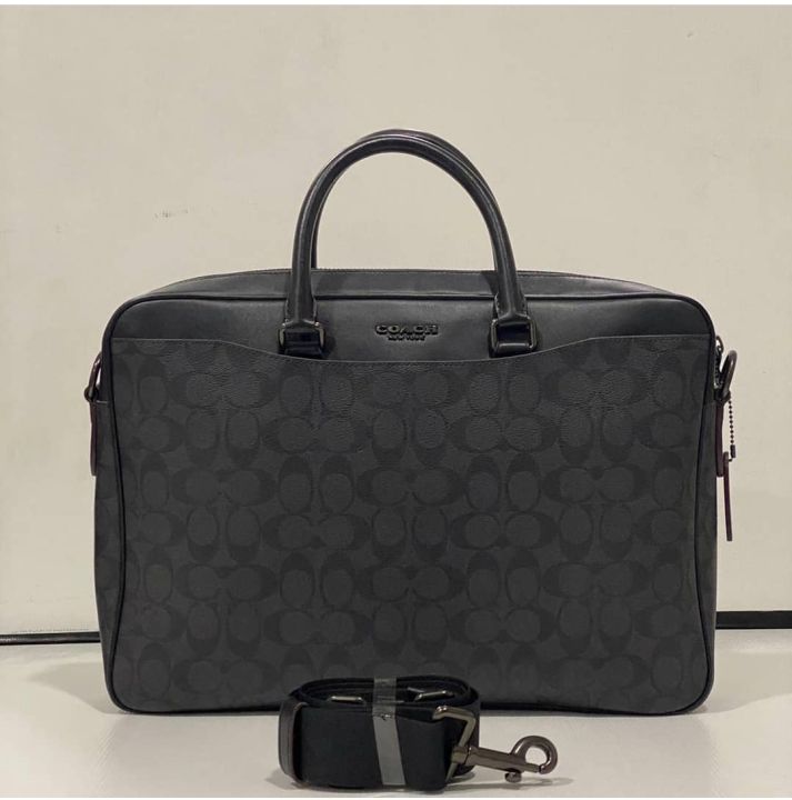 Coach Beckett Slim Brief In Signature Black Coated Canvas Laptop