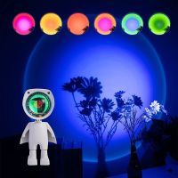 1PCS LED Spaceman Sunset Lamp Astronaut Sunset Lamp Rainbow Projection Night Light with 360 Rotation Network Chargeable Light Night Lights