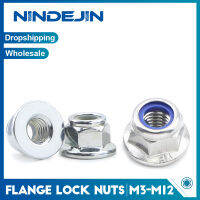 NINDEJIN 2-20 ชิ้นไนลอนหน้าแปลน Locknuts M3 M4 M5 M6 M8 M10 M12 สแตนเลสสังกะสีชุบหกเหลี่ยมไนลอนหน้าแปลนล็อค Nut-SJK STORE