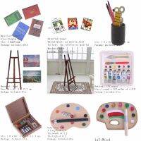 Dollhouse Mini Portrait Drawing Frame Drawing Board Mini Painting Box Pigment Sticks อุปกรณ์บ้านตุ๊กตาจำลอง-Lusjeh