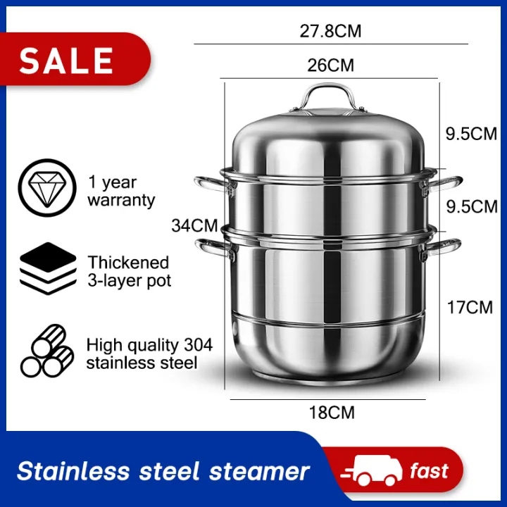 High-quality stainless steel 3-layer steamer multi-function soup pot  household cooking utensils 28cm Applicable stove: gas stove/induction  stove/electric stove multi-purpose stove general Three-layer bottom cooking  is faster Number of layers: three layer |