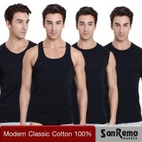 Sanremo (1 ตัว) เสื้อยืด ติดแอร์ แซนรีโม Modern Classic Cotton 100% นุ่ม เนื้อละเอียด ระบายเหงื่อดี สวมใส่สบาย สีดำ NIS-SCT-BL