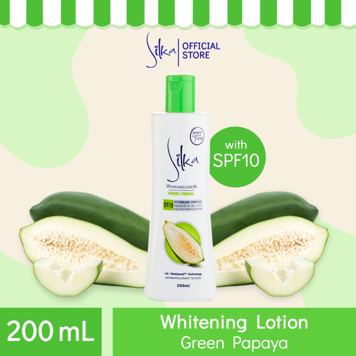 โลชั่นทาผิว-มะละกอเขียว-spf10-ขนาด200-ml-silka-moisturizing-milk-lotion-spf10-สูตรน้ำนมเนื้อ-บางเบาไม่เหนียวเหนอะหนะ