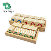 LIQU วัสดุ Montessori-บัตรตัวเลขไม้ขนาดเล็กพร้อมกล่อง (1-9000) นับจำนวนเกมธนาคาร