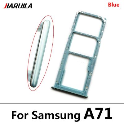 ถาดใส่ซิมกระเป๋าเก็บบัตรไมโครนาโนใหม่ที่ใส่ชิปสล็อตเต้ารับตัวแปลงการ์ดคู่สำหรับ Samsung A12 A31โทรศัพท์มือถือ A71 A51 + อะไหล่ LKT37121ขา