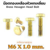 (J) น็อตทองเหลือง M6 เบอร์ 10 หัวเหลี่ยม แพ็คละ 6 ตัว ตวามยาว 10 - 20 mm สกรูหัวเหลี่ยมทองเหลือง สกรูทองเหลือง