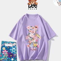 【HOT】[S-5XL]Leefalle เสื้อยืดแขนสั้น ผ้าฝ้าย พิมพ์ลายดอกไม้ หมี ทรงหลวม สไตล์อเมริกัน แฟชั่นฤดูร้อน สําหรับคู่รัก100%cotton