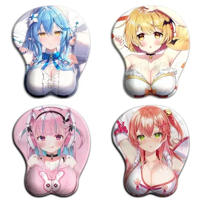 Hololive cute girls 3D Oppai Mouse Pad Kawaii Anime Gaming Mousepad with Soft Silicone Wrist Rest for Pc Gamer