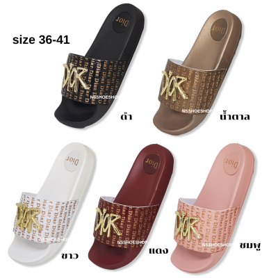 รองเท้าแตะแบบสวม ลายดิออร์ พื้นนุ่ม size 36-41