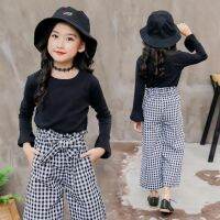 ✨ perfect ❀ Beautiful Autumn Baby Girl Trouser Casual Costume Set Long Flare Sleeve Blouse T-shirt Tops+Plaid Print Pants