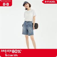 GIORDANO Women Shorts High Waist Right Ankle Pockets Frayed Denim Shorts Summer Fashion Casual Distressed Denim Shorts 18403602