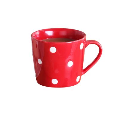 【High-end cups】น่ารัก200มิลลิลิตรลายจุดแก้วกาแฟถ้วยนมเซรามิกสร้างสรรค์น้ำผลไม้แก้วน้ำบ้าน Drinkwares สีแดงสีชมพู
