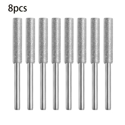 【CW】 8Pcs Coated Cylindrical Burr 4mm Sharpener Stone File Chain Saw Sharpening Carving Grinding Tools Silver/gold