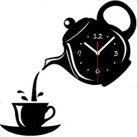 Fashion creative teapot wall clock DIY acrylic mirror wall sticker decorative clock living room bedroom clock silent clock