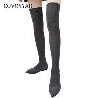 COVOYYAR 2021 Stretch Socks Boots Women Slim Elastic Knitted Long Thigh High Boots Pointed Toe Flat Black Shoes Women WBS1017