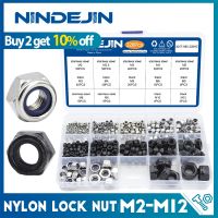 NINDEJIN Nylon Lock Nut Set Black Zinc Plated Carbon Steel M2-M12 Hexagon Locknut Self Locking Nut Assortment Kit DIN985