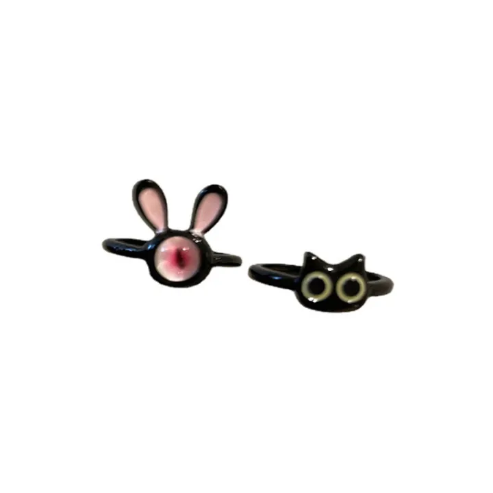 zhongloul-แหวนคู่วงแหวนแสนสนุกแสนน่ารักตาแมวแหวนเครื่องประดับแหวนปรับขนาดได้