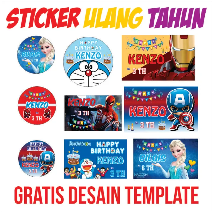 STICKER ULANG TAHUN ANAK / STIKER ULANG ULTAH PAKET ISI 50 PCS CUSTOM ...