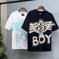 2023SS แขนสั้นสำหรับผู้ชายและผู้หญิง,Boy London ใหม่แท้แขนสั้นแขนสั้นคอกลมวาดด้วยมือ