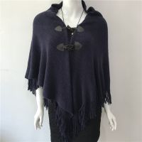 【CW】 New Shawl Cape Tassel Ox Horn Buckle Color Irregular Double-Layer Cloak