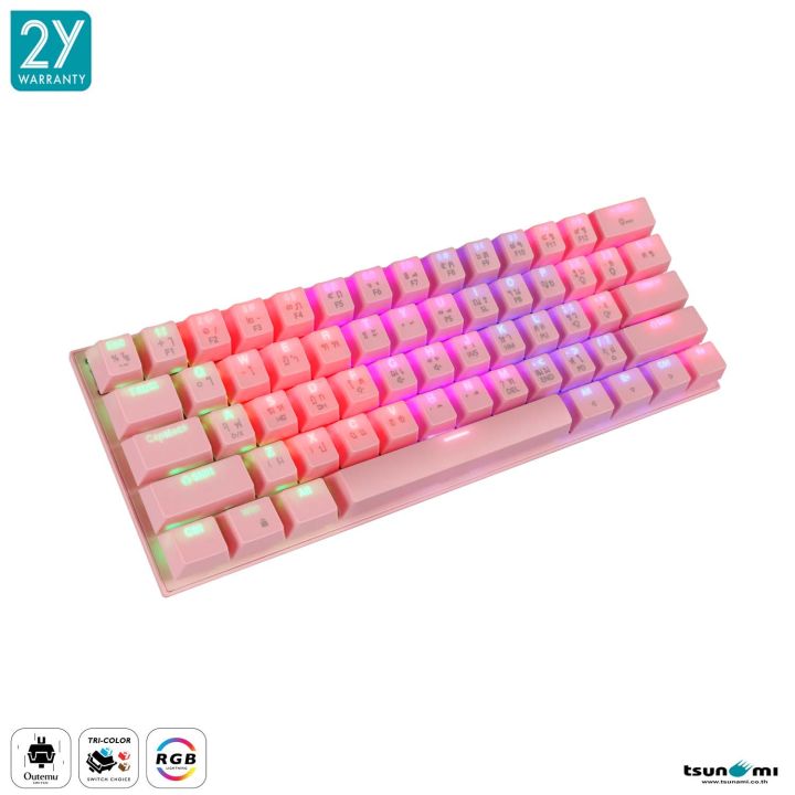 tsunami-outemu-mk-61-61keys-60-compact-mechanical-keyboard-red-switch-sakura-pink-แป้นภาษาไทย-อังกฤษ-สีชมพู-ของแท้-ประกันศูนย์-2ปี