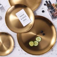 【YF】 Storage Tray Gold Round Plate Metal Fruit Dessert Snack Jewelry Display