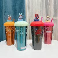 Party rock tumbler แก้วน้ำสแตนเลสสตีล ขนาด 780ml ( แถมฟรีหลอด 1 ชิ้น )  รูปทรงดีไซน์หัวตุ๊กตาหมีน่ารัก ฝาปิดแบบเกลียวพร้อมช่องเสียบหลอด