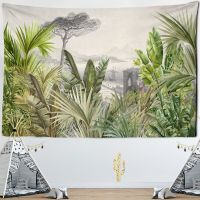 Green Leaves Tropical Tree Tapestry Wall Fabric Nature Palm Tree Landscape Cactus Picture  Tapestries Tablecloth Beach Wall Clot