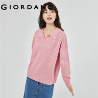 GIORDANO Women Sweaters V-Neck Collar Cable Knit Sweaters Drop Shoulder Smooth Warm Fashion Casual Loose Sweaters 18353205