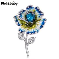 Wuli amp;baby 3-color Enamel Flower Brooches Women Alloy Beauty Crystal Flower Weddings Banquet Brooch Pins Gifts