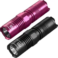 NITECORE P05 P05สีชมพู + RCR123A NL166 650MAh แบตเตอรี่แบบชาร์จไฟได้อลูมิเนียมอัลลอยด์ไฟฉายจิ๋วกันน้ำยุทธวิธี