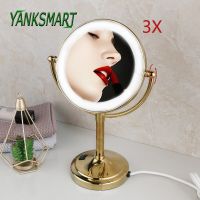 YANKSMART 2-Fauceled ไฟ LED โต๊ะเครื่องแป้งกระจกแต่งหน้าขยาย3X ห้องน้ำขยายกระจกแต่งหน้าแบบมืออาชีพติดผนัง