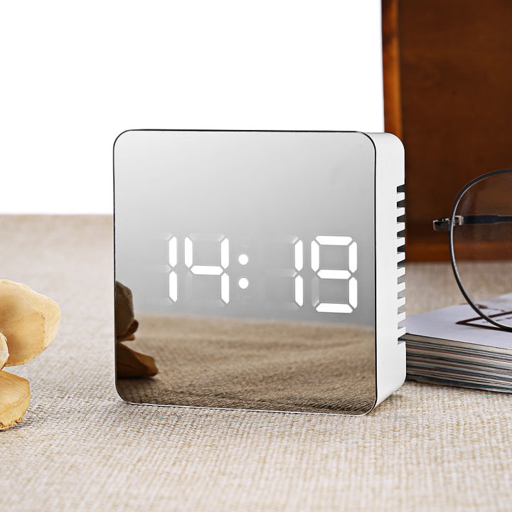 worth-buy-นาฬิกากระจกดิจิตอล-usb-นาฬิกาปลุกไฟฟ้า-led-แบบ-usb-นาฬิกาตั้งโต๊ะเวลาเช้าอุณหภูมิไฟปลุกของตกแต่งบ้าน