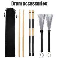 6psc/Lot Drum Sticks Brushes with Storage Bag Lightweight Wooden Drumsticks Set Steel Wire Portable Music Elements