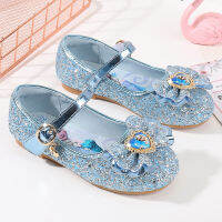 Frozens Annas Elsas Bowknot Sequined Mary Janes รองเท้าเจ้าหญิงฤดูใบไม้ผลิและฤดูใบไม้ร่วงรองเท้าหนังเด็กผู้หญิงเล็กๆสำหรับเด็กเล็ก0000รองเท้าคริสตัล