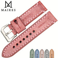 MAIKES สีแดง22มิลลิเมตร24มิลลิเมตรสายนาฬิกาข้อมือที่มีหัวเข็มขัดสแตนเลสดูอุปกรณ์เสริมสายนาฬิกาวินเทจหนังนาฬิกาวงสำหรับ P Anerai