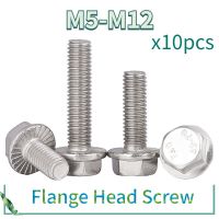 10pcs/lot A2-70 M5 M6 M8 M10 M12 Stainless Steel Hexagon Head with Serrated Flange Cap Screw Hex Washer Head Bolt Nails Screws Fasteners