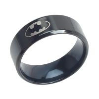 BAECYT 8mm Fashion Laser Logo Bat Rings Stainless Steel For Men Anti Stress Ring Lucky Jewelry Gift Wholesale