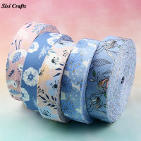 Sisi Crafts Floral Tape Light Blue Ribbon with Print Flower 10 25 40mm Cotton Fabric Bias Trim DIY Hair Bow Tie Collar Material