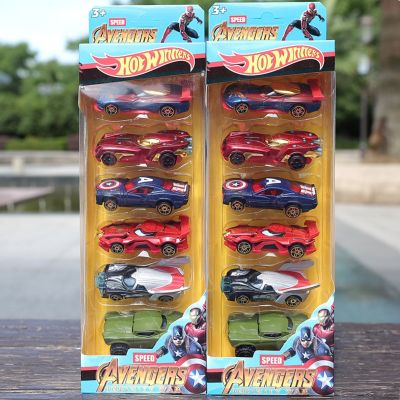 6Pcs/Set Avengers Toy Car Alloy Spider Man Iron Man Captain America Figures Set 1:64 Racing Cars Model Childrens Birthday Gif