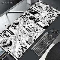 Black and White Mouse Pad Japanese City Desk Accessories Desk Mat Large Mausepad Xxl Gamer Carpet 900x400 Mechanical Keyboard