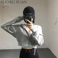 Ruo Bei Xuan เสื้อฮู้ดผู้หญิงแบบบางสไตล์เกาหลีแบบใหม่นักเรียนสไตล์ฮาราจูกุแขนยาวสั้นผู้หญิงเสื้อคลุมแบบมีซิป