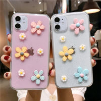 เคสกันกระแทกลายดอกไม้3D น่ารักเคสโทรศัพท์มีทองคำเปลวเงินมันวาวสำหรับ IPhone 15 Pro Max 14 Plus 13 Pro 12 Mini XR XS Max 7 8 Plus SE 6S ซิลิโคน TPU นิ่มใส