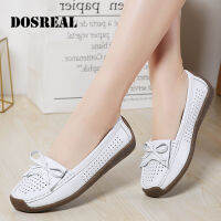 DOSREALรองเท้าส้นเตี้ยผู้หญิงหนังรองเท้าสไตล์เกาหลีสีขาวรองเท้าLoafers Ladies Soft Soleเรือผู้หญิงรองเท้าขนาดใหญ่42