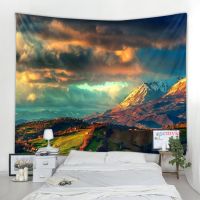 Mountain rolling lake scenery tapestry art psychedelic wall hanging beach towel mandala decorative thin blanket yoga