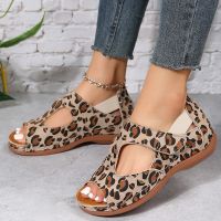 Women‘s Shoes Sandals R Leopard Wedge Platform Orthopedics Sandals Ladies Fish Mouth Sandals Beach Casual Shoes Footwear