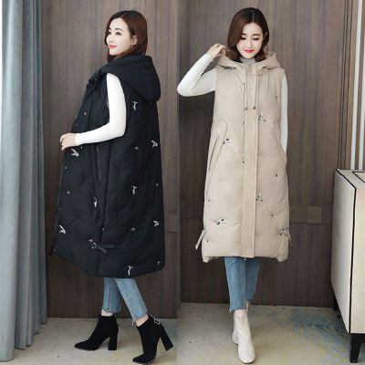 New 2023 Long With Hood Outdoor Vest Down Womens Jacket Quilted Coat Sleeveless Jacket Winter Light Weight Plus Size Vest V220