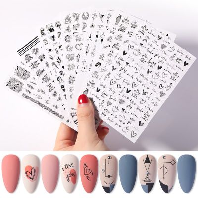 [Stock] Alphabet Love Shaped Pattern 3D Nail Stickers,Ultra-thin Adhesive Leaf Flower Totem Character Nail Stickers Nail Art Supplies Decals