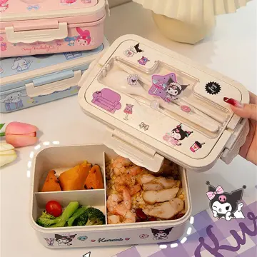 1000ml Cute Wheat Straw Lunch Box With Sticker For Kids School